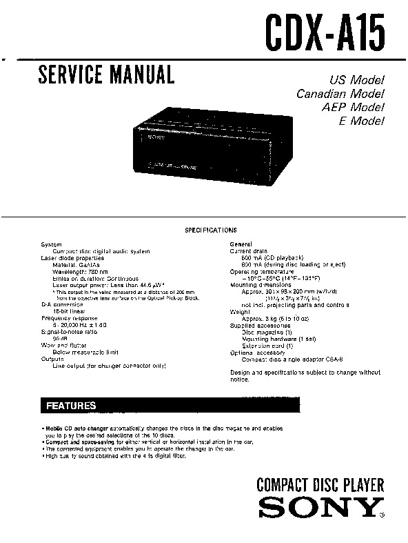 service manual for SONY CDX-A15 Sony CDX-A15 Service Manual schematics